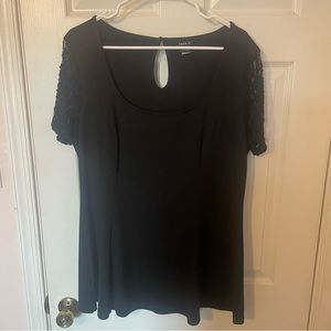 Black Torrid Fit and Flare Blouse with Lace Sleeves